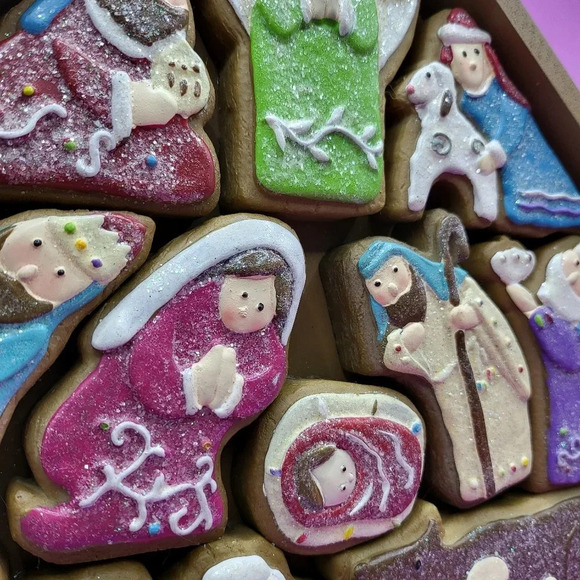 Nativity Scene Christmas Decor Glittery 11 inch Angel Jesus Sheep Shepherd - Picture 2 of 5